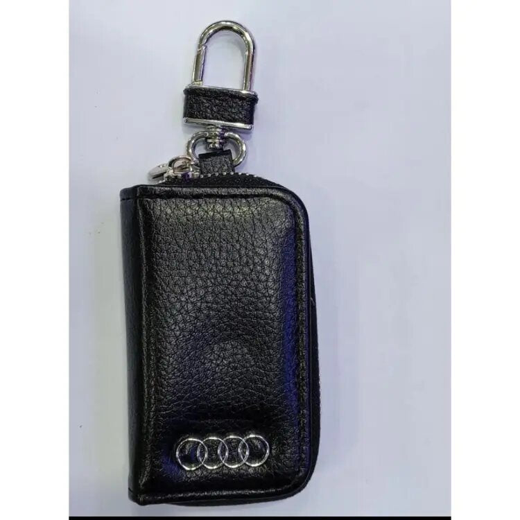 Car Key Chain Pouch/Zipper Type Without Logo Rectangle Shape Black/Carbon Poly Bag Pack Audi Logo (China)