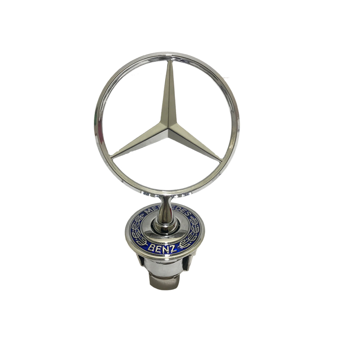 Auto Logo/Monogram Hood Fitting Oem Type Mercedes Logo Mercedes Benz Oem Fitting Metal Material Large Size Chrome 01 Pc/Pack Box Pack Logo W/Stand Clump Fitting (China)