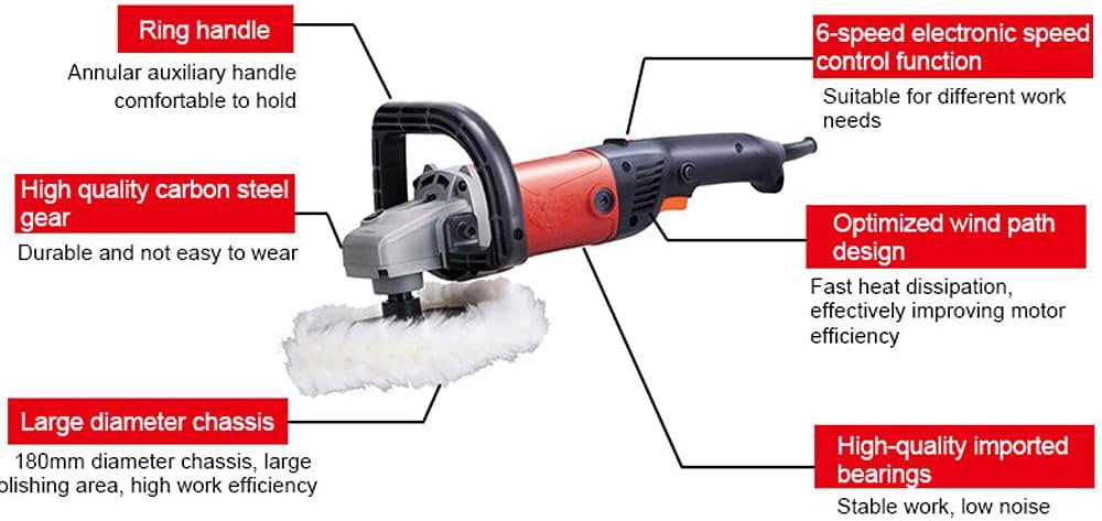 Electric Car Polisher Energizer Metal Housing 1200W W/Buffing And Polishing Pads Heavy Duty Variable Speed Red Colour Box Pack Ez1200Cp (China)