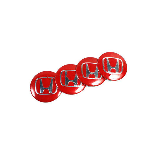 Auto Logo/Monogram Alloy Wheel Hub / Cup Fitting Decorative Type Honda-H Logo Tape Type Fitting Metal Material Small Size Red 04 Pcs/Pack Poly Bag Pack  Cap Type Logo (China)