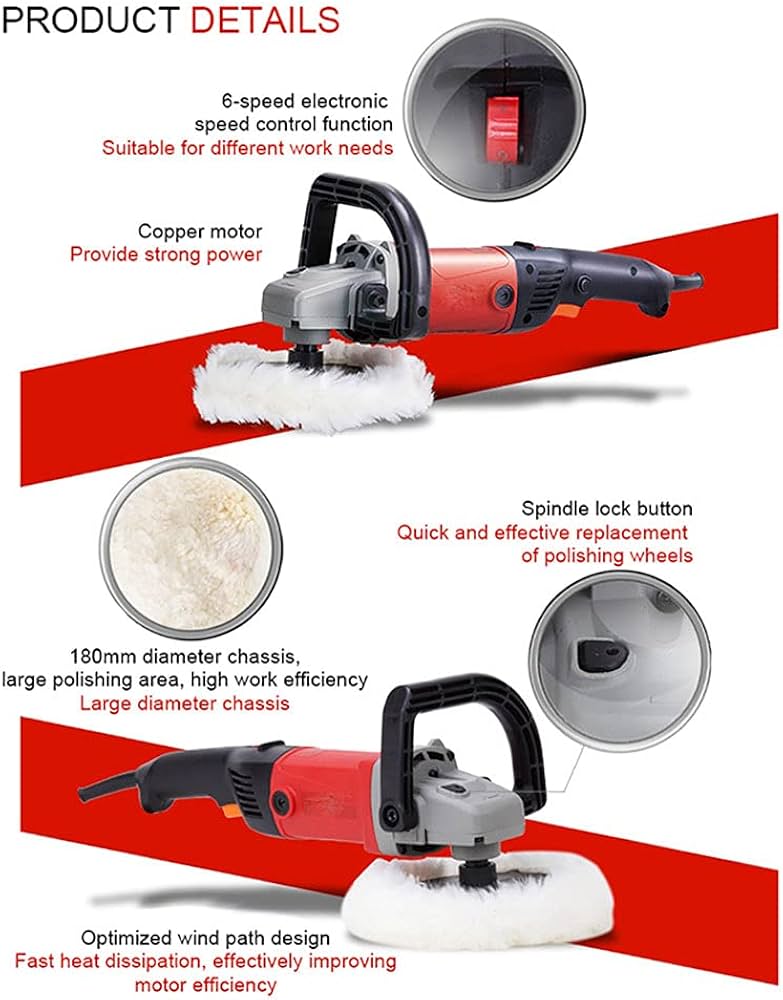 Electric Car Polisher Energizer Metal Housing 1200W W/Buffing And Polishing Pads Heavy Duty Variable Speed Red Colour Box Pack Ez1200Cp (China)