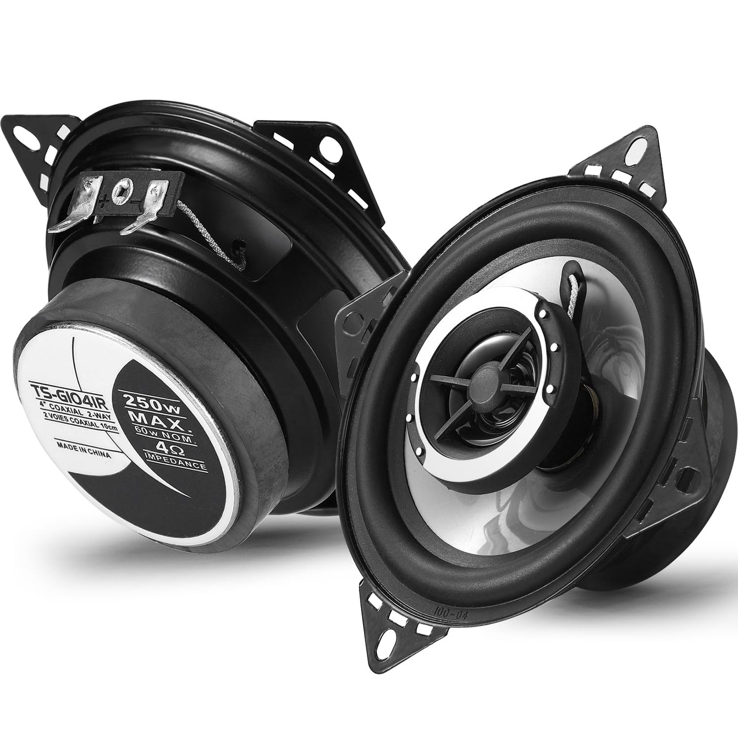 Car Speakers 4" Round Shape 2-Way Coaxial 140 Watts Chc Universal Fitting 02 Pcs/Set Silver