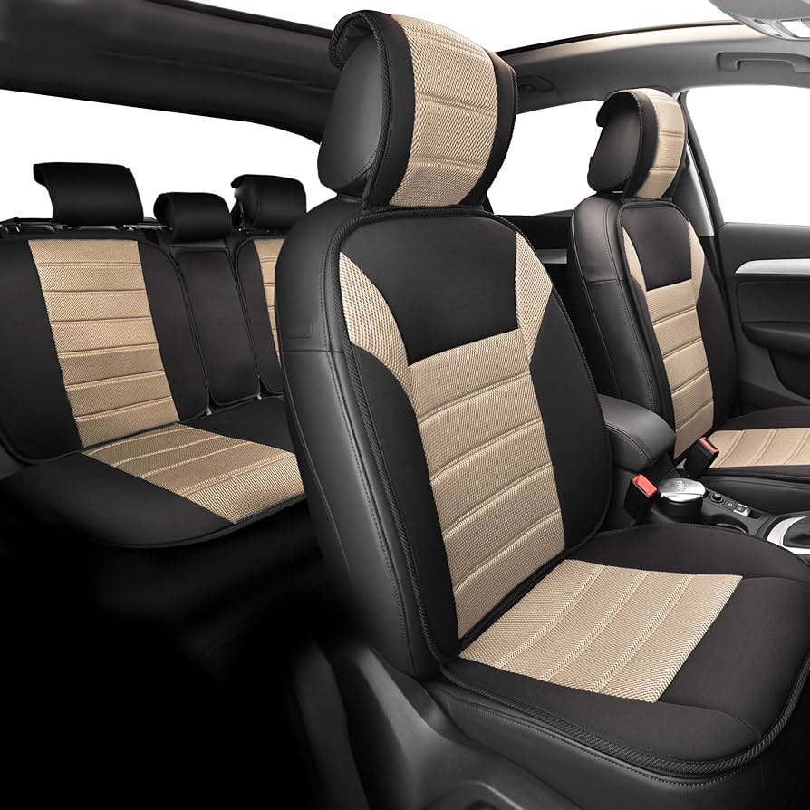 Auto Leather Type Seat Cover M/B Oem Design Custom Fitting Hyundai Elantra 2021 Black/Beige Colour Beige Stitch 12 Pcs / Set
