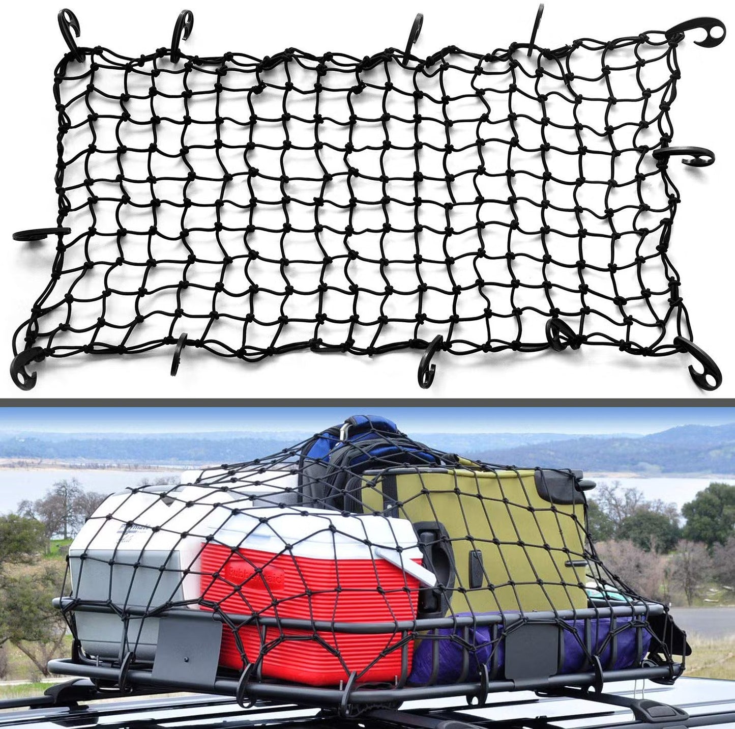 Cargo Net Mesh Type Design For Roof Rack 110 X 130 Cm Black Colour Box Pack Fy-3824