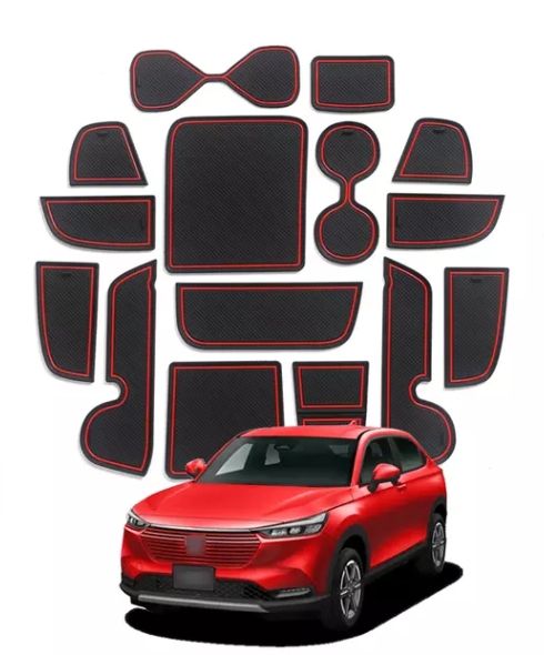 Car Interior Mat Kit Honda Hr-V Black/Red Poly Bag Pack  (China)
