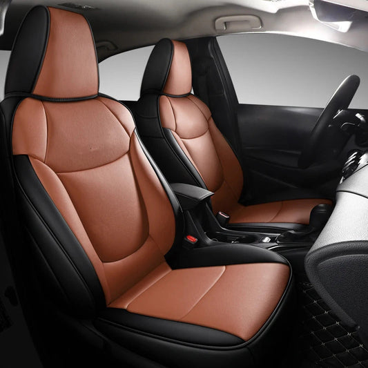 Auto Leather Type Seat Cover M/B Custom Design Custom Fitting Toyota Corolla 2018 Cayane Brown/Black Black Stitch   12 Pcs/Set