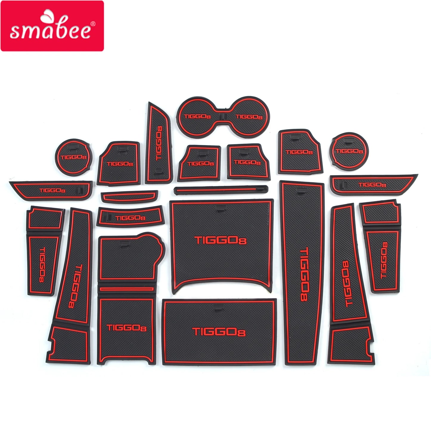 Car Interior Mat Kit Cherry Tiggo 8 Pro Black/Red Poly Bag Pack (China)