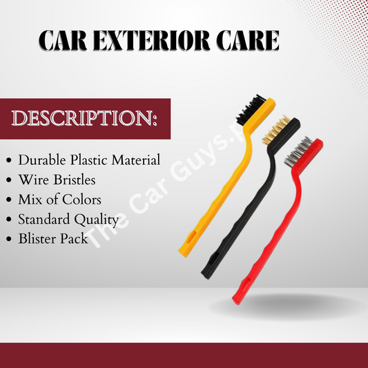 Car Exterior Care / Cleaning / Detailing Brush  Medium Size Plastic Material Wire Brush Mix Colours 03 Pcs/Pack Standard Quality Blister Pack (China)