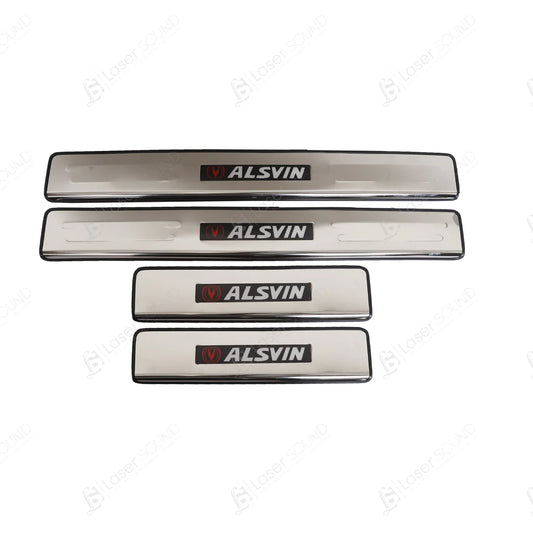 Car Door Sill Scuff Plate Protectors  Ss Type W/Led Oem Fitting Changan Alsvin 2021 Alsvin Logo White Led   04 Pcs/Set Ss Colour (China)