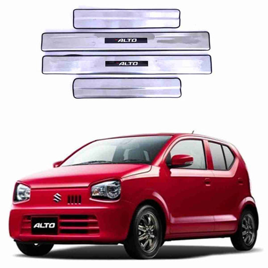 Car Door Sill Scuff Plate Protectors  Ss Type W/Led Oem Fitting Suzuki Alto 2020 Alto Logo  White Led   04 Pcs/Set Ss Colour (China)