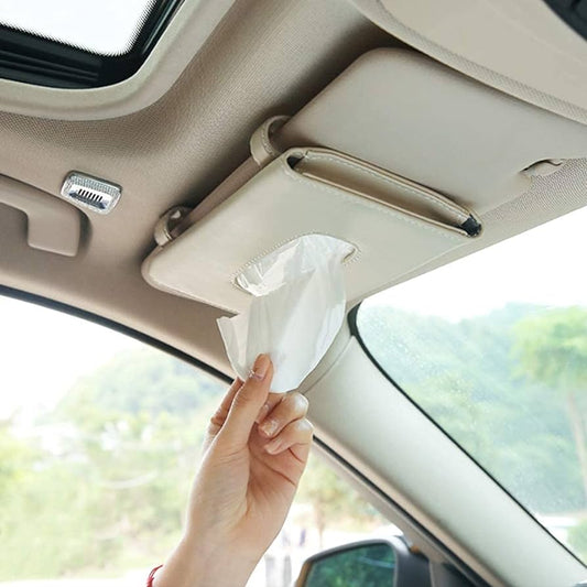 Car Luxury Tissue Box Holder Pouch Shape Sun Visor Fitting Pvc Leather Material  Beige Without Logo Large Size With Mobile+Pen Option (China)