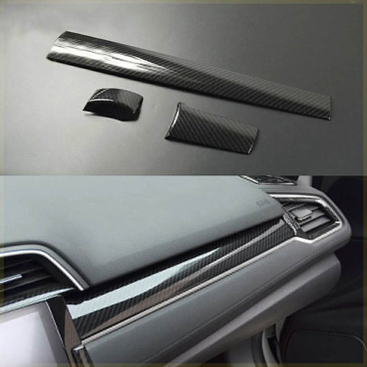 Chrome Dashboard Trim Half Plastic Tape Type Fitting Honda Civic 2018 Black/Carbon 03 Pcs / Set (China)