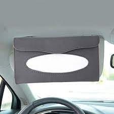 Car Luxury Tissue Box Holder Pouch Shape Sun Visor Fitting Pvc Leather Material  Grey Without Logo Large Size 	With Mobile+Pen Option (China)
