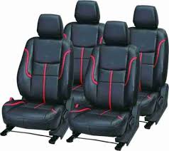 Auto Leather Type Seat Cover M/B Diamond Design Custom Fitting Toyota From Landcruiser 2016 Black Colour Red Stitch  19 Pcs/Set