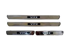 Car Door Sill Scuff Plate Protectors 3D Glass W/Led Universal Fitting Vitz Logo White Led 04 Pcs/Set Black/Ss Colour Toyota (China)