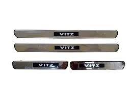 Car Door Sill Scuff Plate Protectors  3D Glass W/Led  Universal Fitting Vitz Logo White Led   04 Pcs/Set Black/Ss Colour Toyota (China)