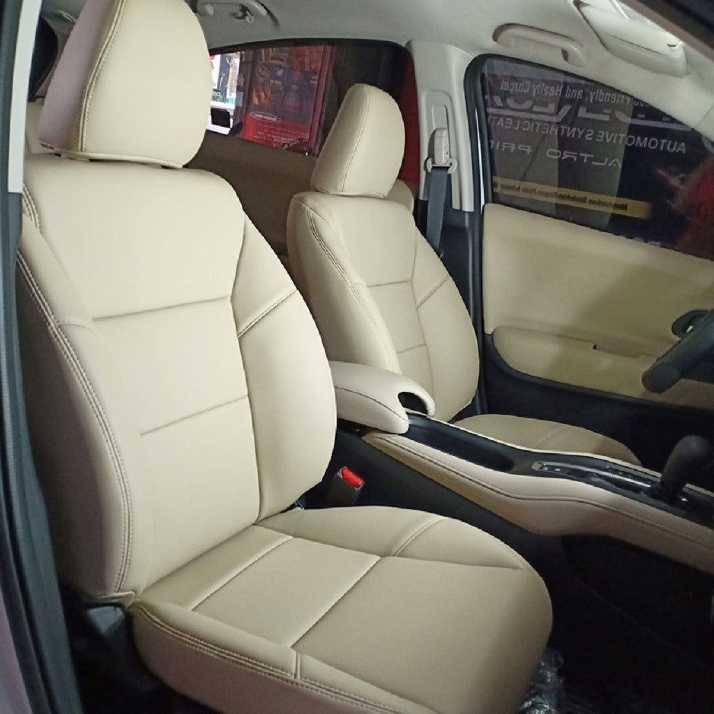 Auto Leather Type Seat Cover M/B Custom Design Custom Fitting Honda Brv 2018 Beige Colour Beige Stitch 19 Pcs/Set