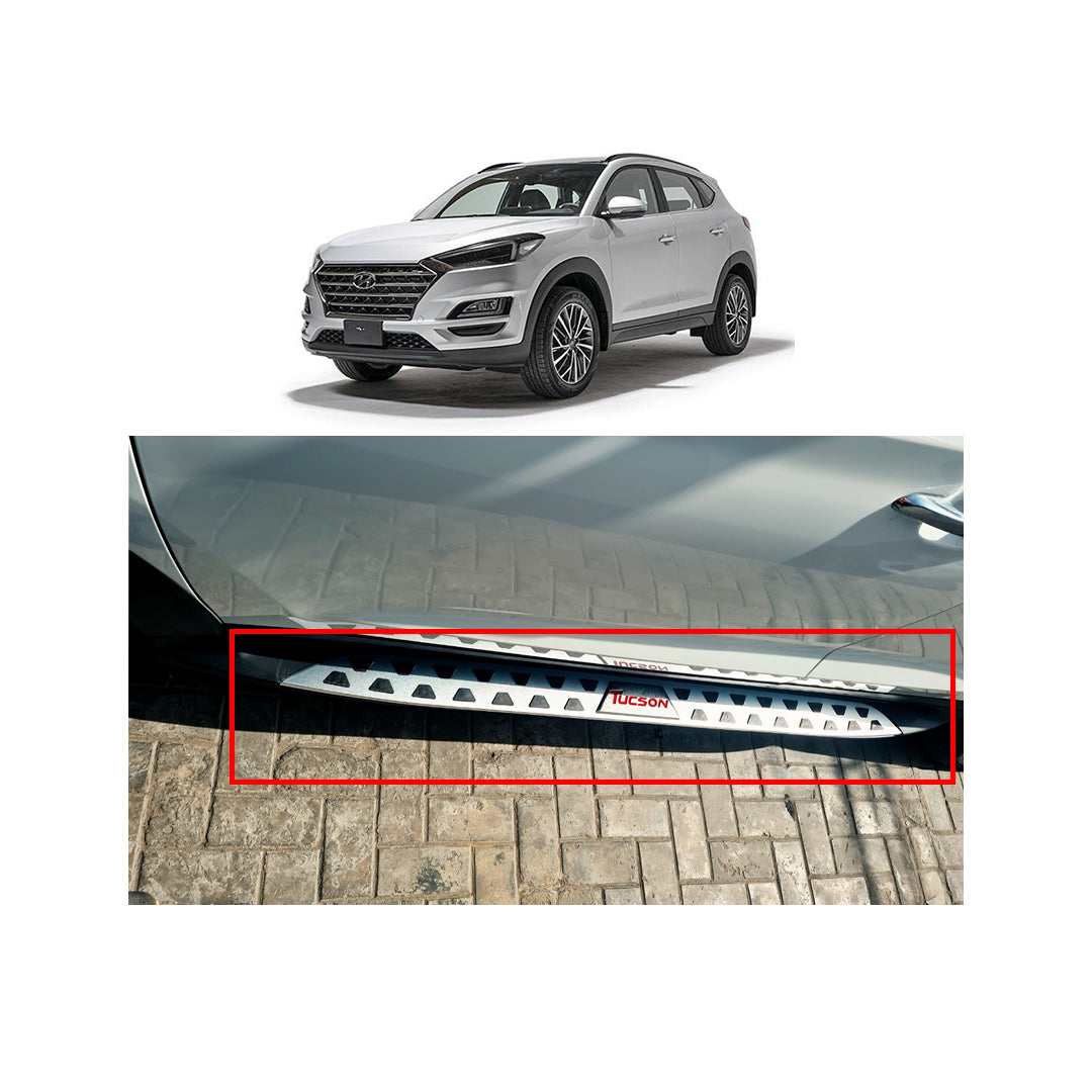 Side Step / Foot Board Version 03 Design Oem Fitting Hyundai Tucson 2021 Metal Material With Chrome Border Without Light Tucson Logo 02 Pcs/Set Black/Silver Ads-9501 (China)