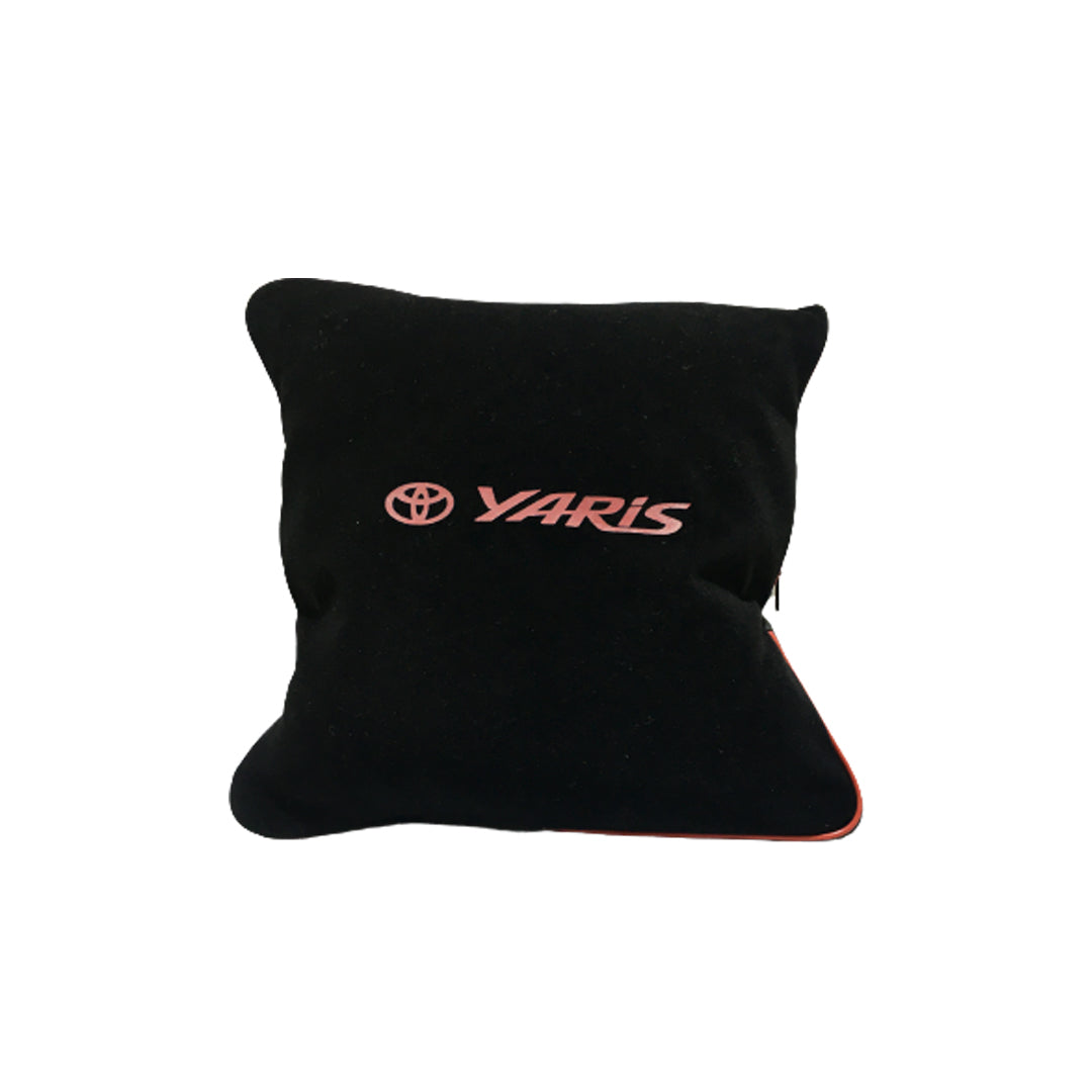Car Back Rest Cushion Velvet/Pvc Material Yaris Logo Small Size Black/Red 01 Pc/Pack Poly Bag Pack (Pakistan)