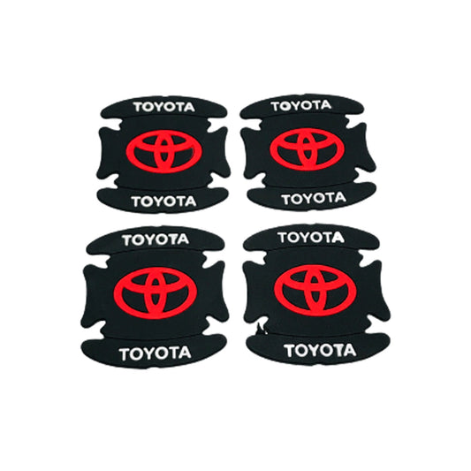 Outer Door Handle Bowl Anti-Scratch Pads Silicone Material  Black/Red Toyota Logo Poly Bag Pack  Tape Type Fitting 04 Pcs/Set (China)