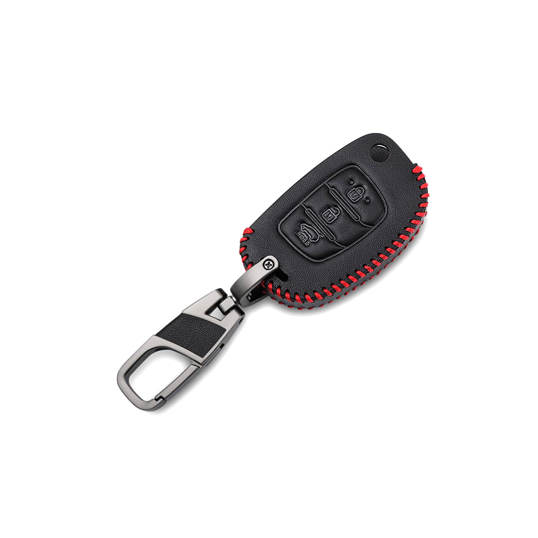 Car Remote Key Cover/Casing Pvc Leather With Metal Hook Type Hyundai Tucson 2021 Hyundai Logo Black Poly Bag Pack (China)
