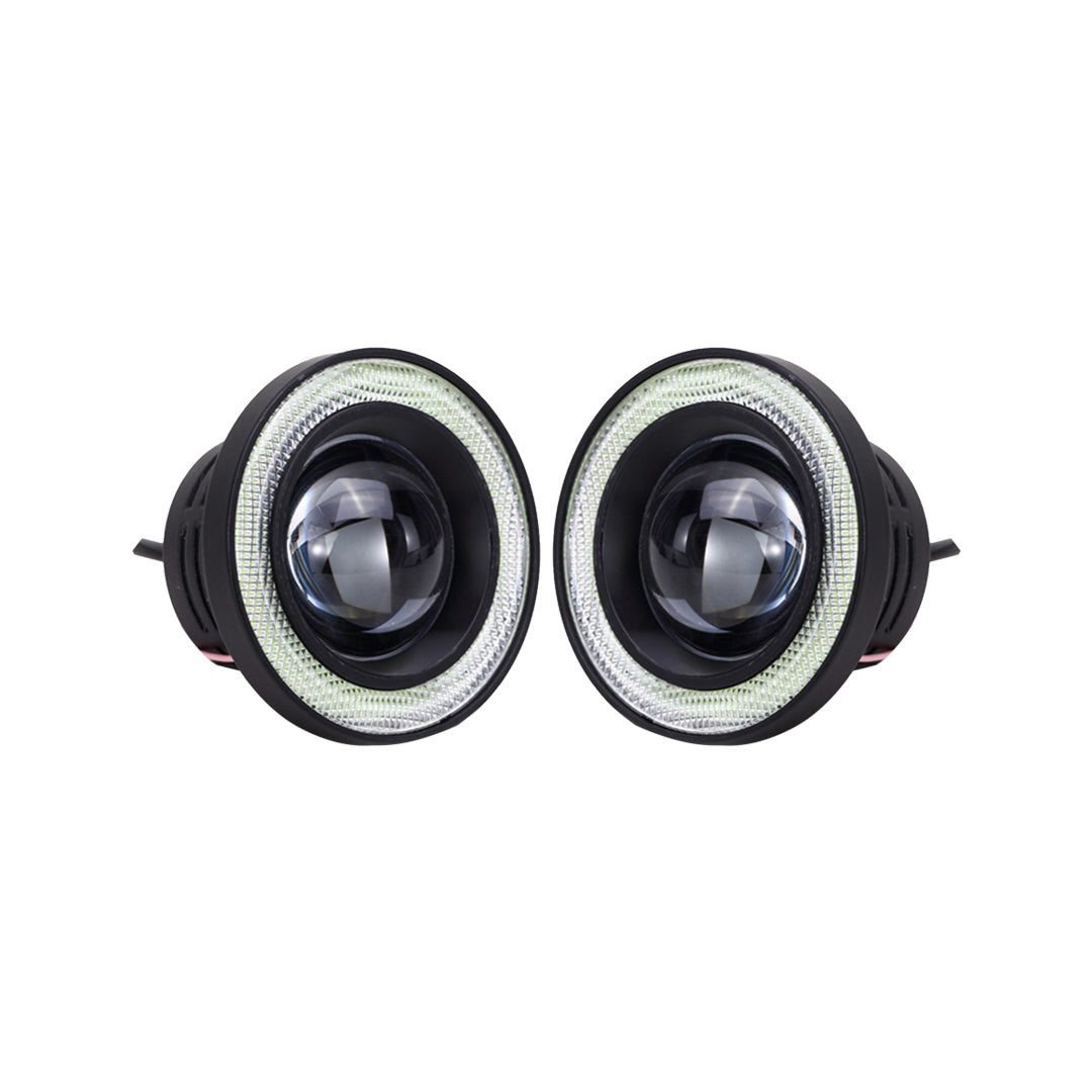 Car Fog Lamp Cob/Led Projector/Angel Eyes Lamps Plastic Housing Round Shape 3.5" White Drl Universal Fitting 02 Pcs/Pack Colour Box Pack M609 (China)