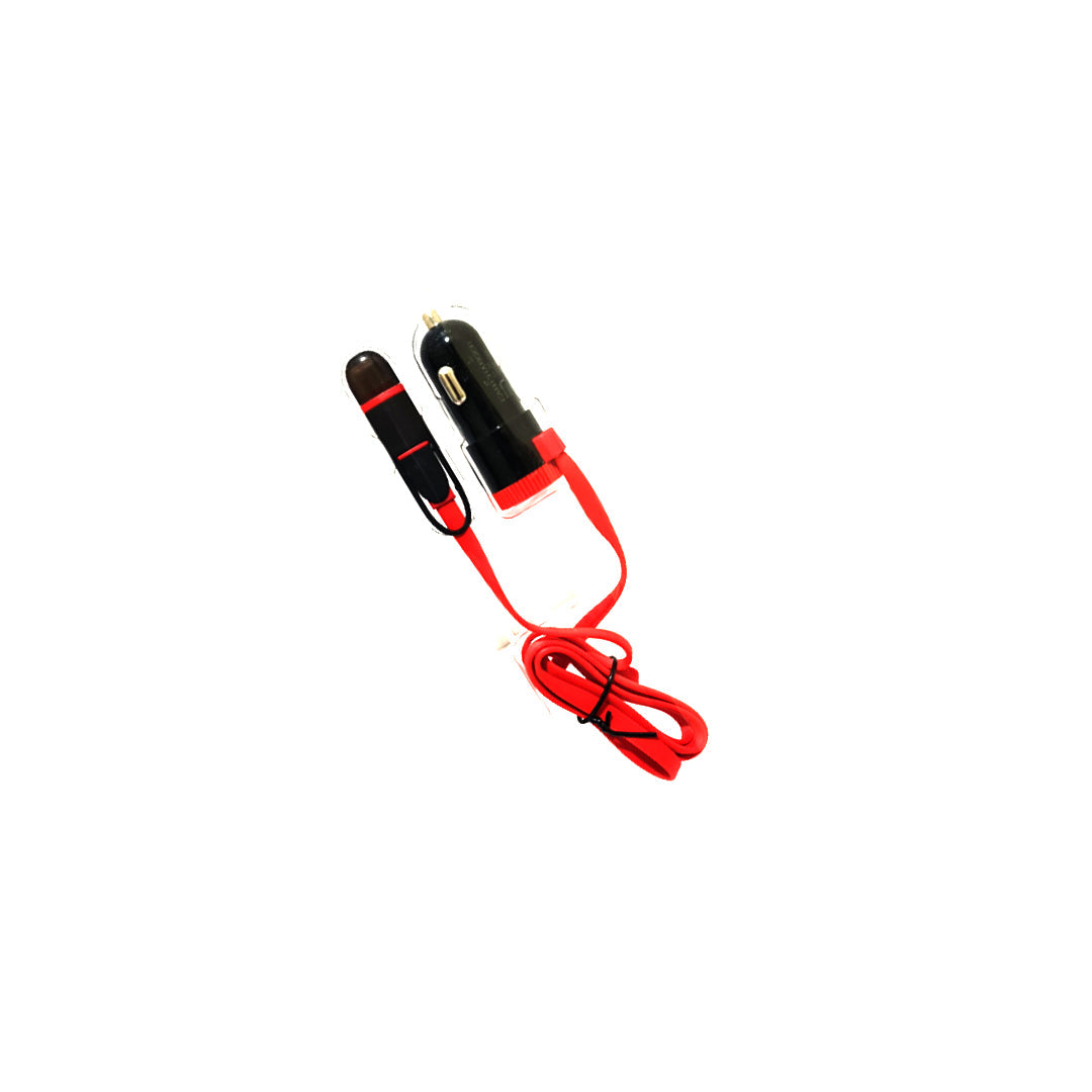 Mobile Charger Kit Car Use / Dc Type 12V Iphone + Android (02 In 1) 1.2 Meters Premium Quality 01 Pc/Pack Black/Red Blister Pack Pn-44 (China)