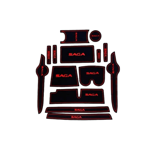 Car Interior Mat Kit Proton Saga 2021 Black/Red Poly Bag Pack  (China)