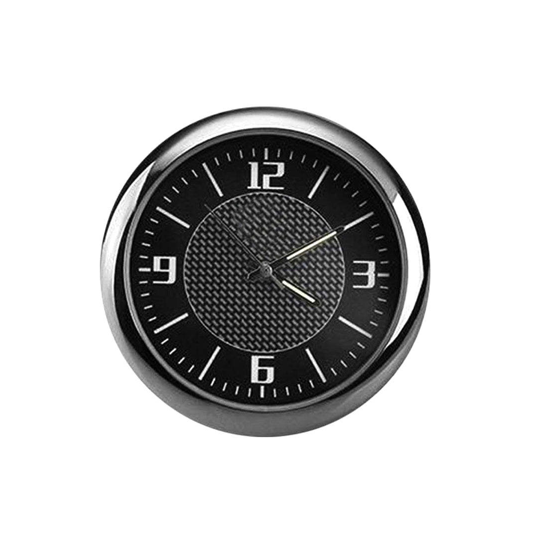 Car Clock Round Shape Analogue Type Metal Housing Dashboard Fitting Tape Type Fitting Black Housing Box Pack