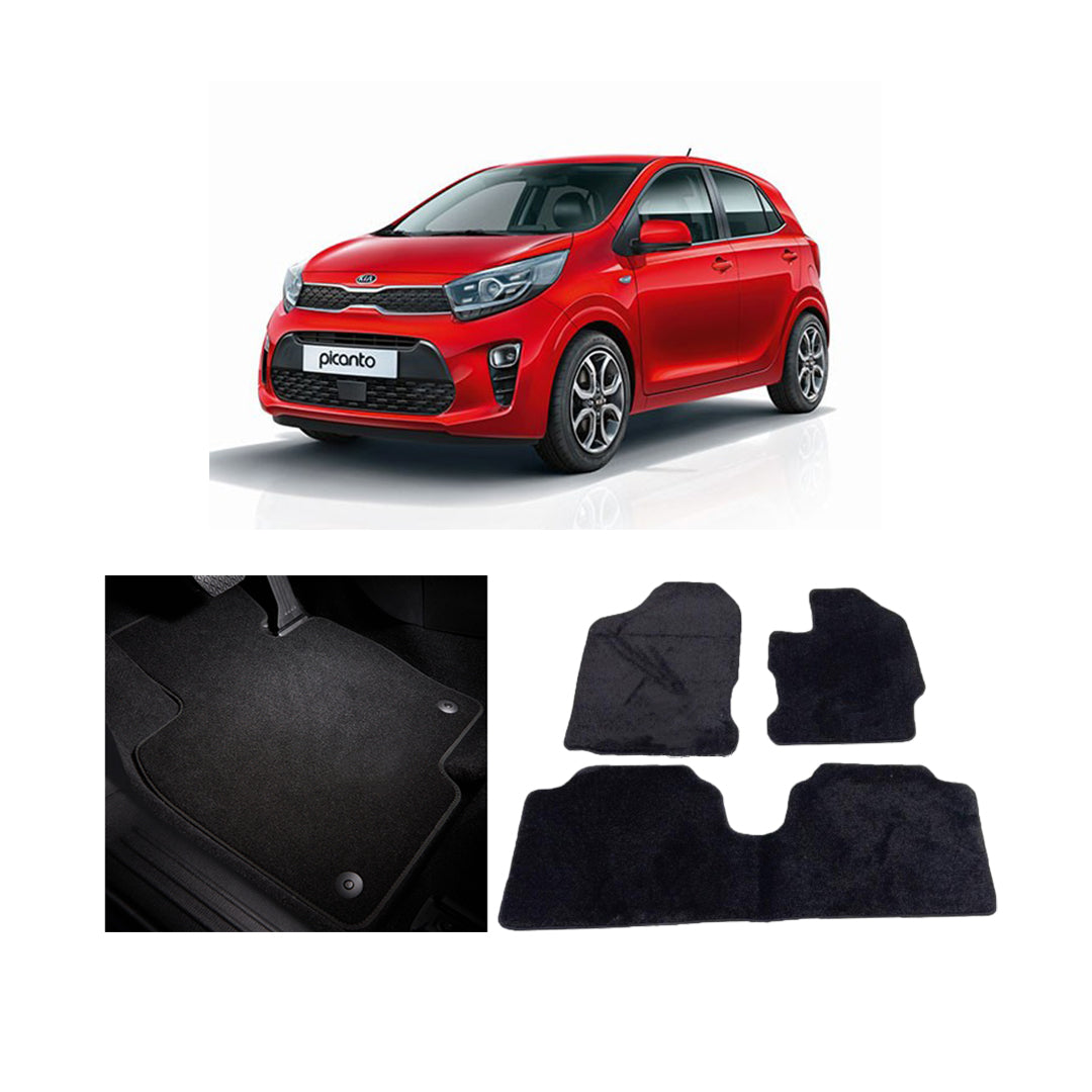 Car Floor Mat Executive Carpet Material Oem Fitting Kia Picanto 2020 03 Pcs / Set Black Poly Bag Pack Picanto Logo