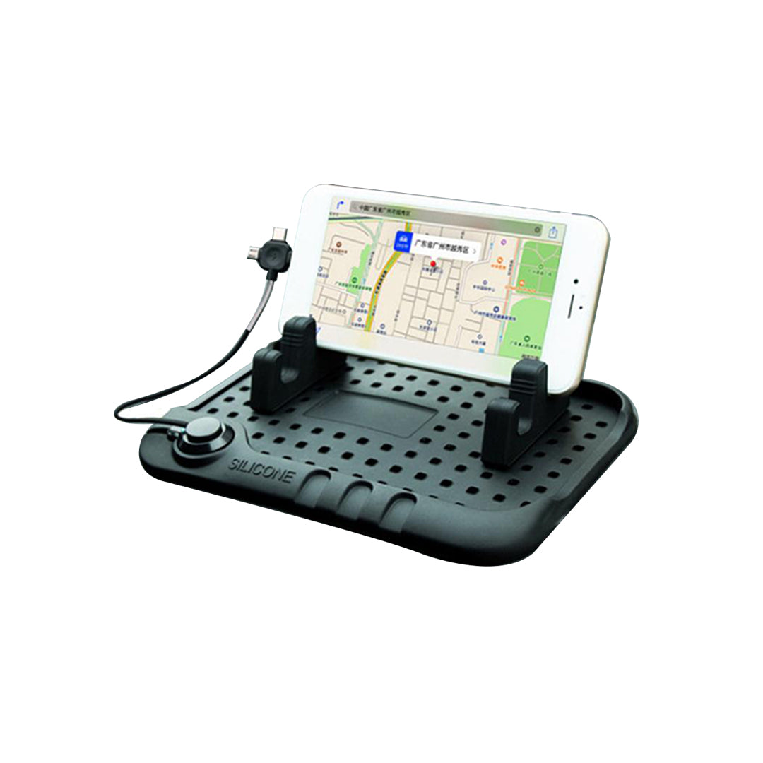 Car Mobile Holder Dashboard Fitting Holder W / Silicone Mat 2A Usb To Android + Iphone Black Colour Box Pack (China)