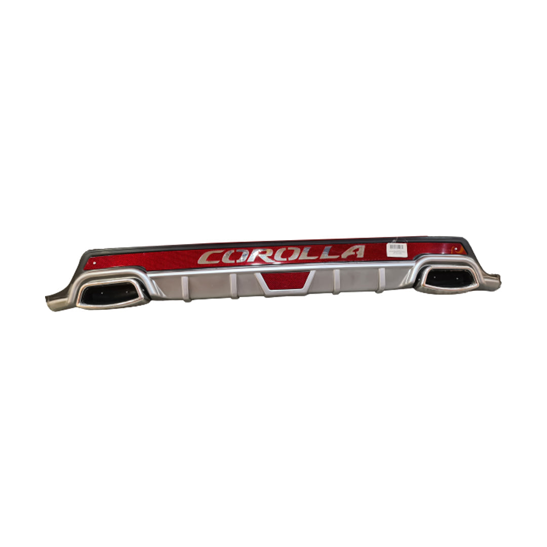 Car Rear Bumper Diffuser Universal Fitting Kantara Design Reflector W/Logo With Single Exhaust Black/Silver Corolla Logo