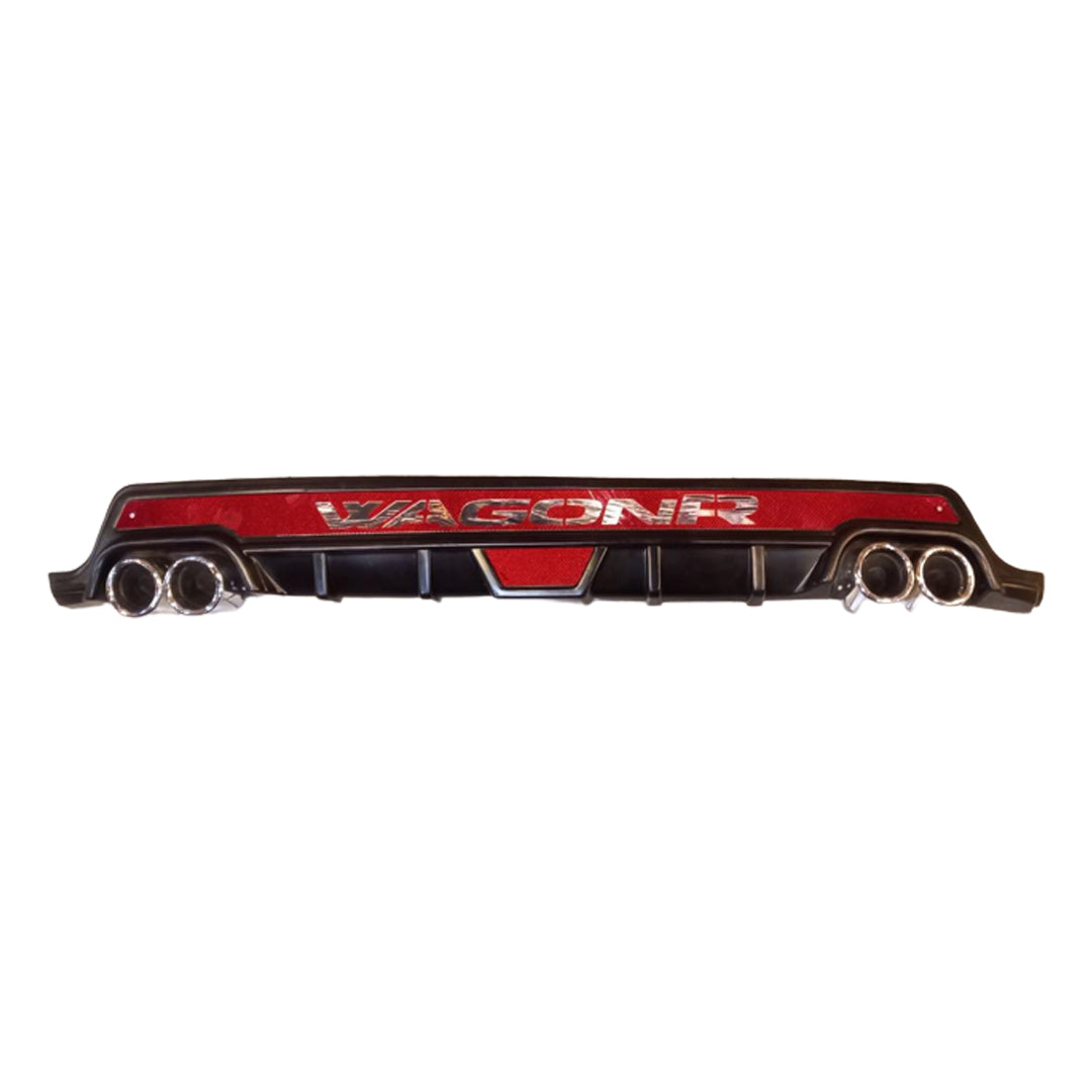 Car Rear Bumper Diffuser Universal Fitting Kantara Design Reflector W/Logo With Double Exhasut Black/Chrome Wagon-R Logo