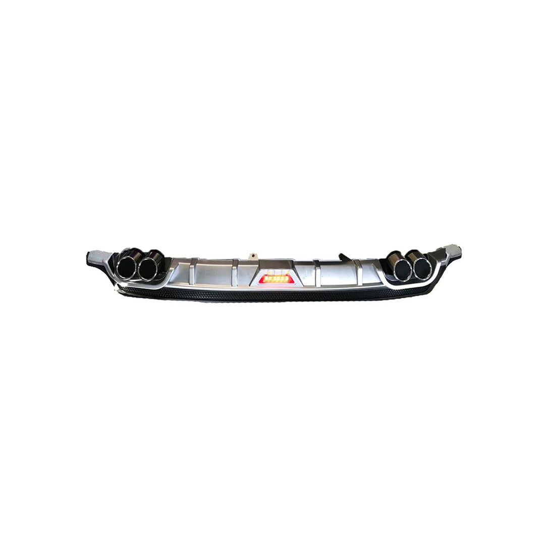 Car Rear Bumper Diffuser Universal Fitting Kantara Design Reflector W/Logo With Double Exhasut Black/Silver Heart Beat Logo