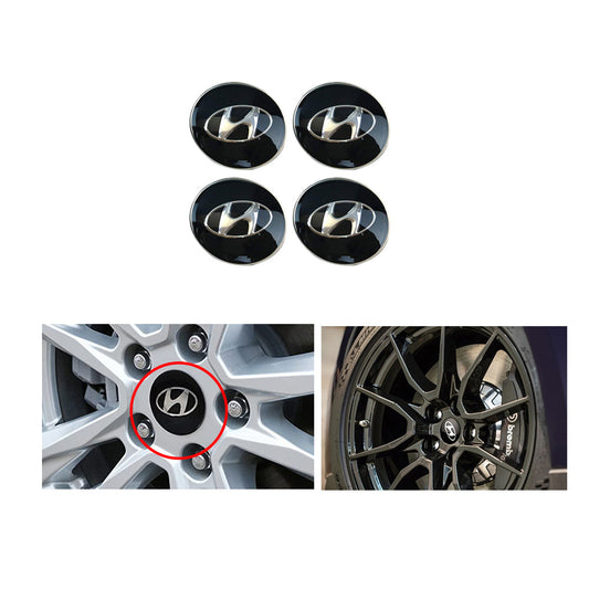 Auto Logo/Monogram Alloy Wheel Hub / Cup Fitting Decorative Type Hyundai Logo Tape Type Fitting Metal Material Small Size Black 04 Pcs/Pack Poly Bag Pack  Cap Type Logo (China)