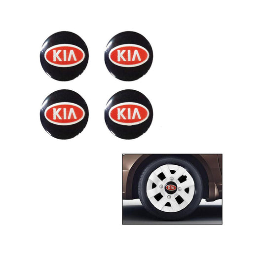 Auto Logo/Monogram Alloy Wheel Hub / Cup Fitting Decorative Type Kia Logo Tape Type Fitting Metal Material Small Size Black/Red 04 Pcs/Pack Poly Bag Pack  Cap Type Logo (China)