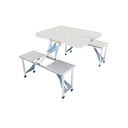 Portable Folding Picnic / Travel Table   W/4 Chairs Aluminium Material Rectangle Shape    Premium Quality Aluminium Silver Colour Box Pack Rectangle Shape