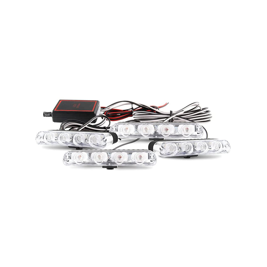 Car Exterior Led Grill Light Plastic Housing Red/Blue Rectangle Shape 16 Led 04 Pcs/Set Box Pack 04 Pcs/Pack 9304-4 (China)