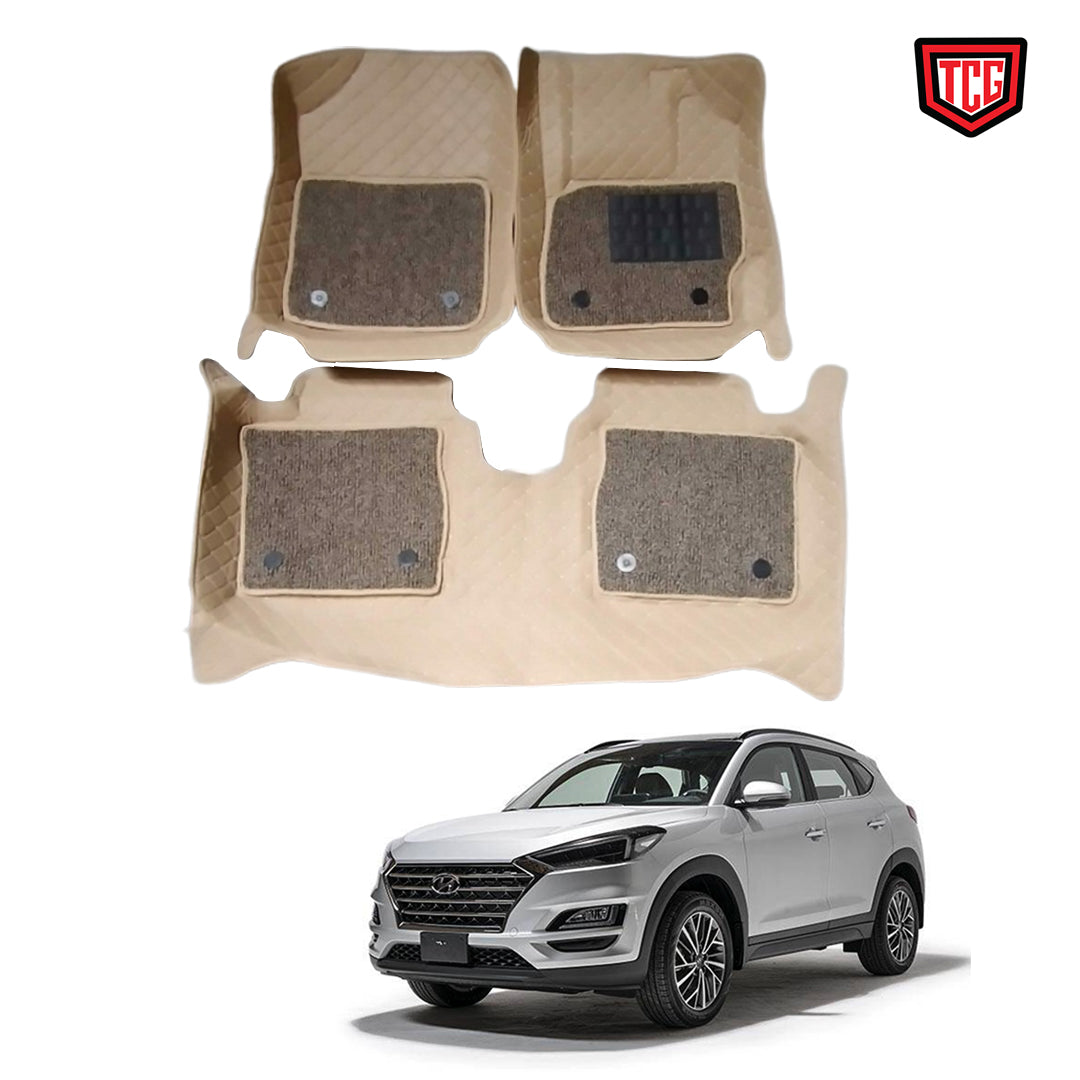 Car Floor Mat 9D Hyundai Tucson 2021 Beige Pvc Beige Stitch Beige/Brown Grass 03 Pcs / Set Standard Quality (China)