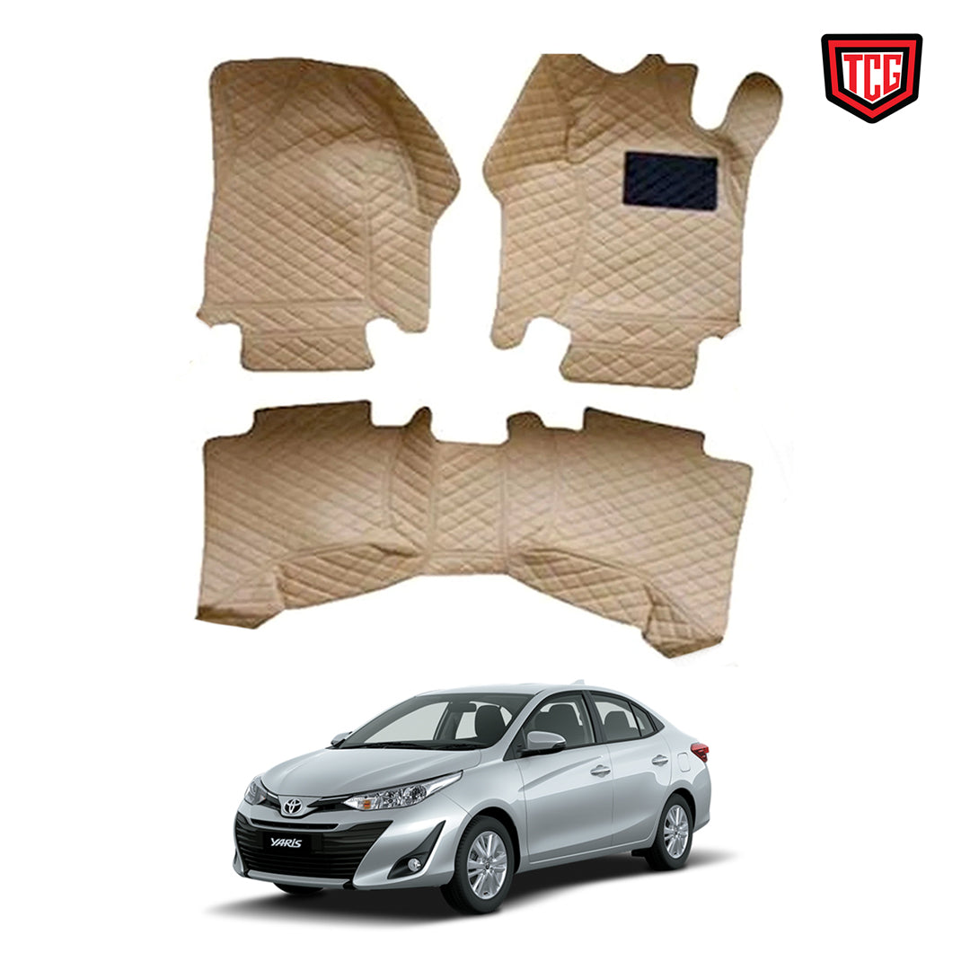 Car Floor Mat 7D Yaris 2020 Toyota Beige Pvc Beige Stitch 03 Pcs / Set Standard Quality (China)