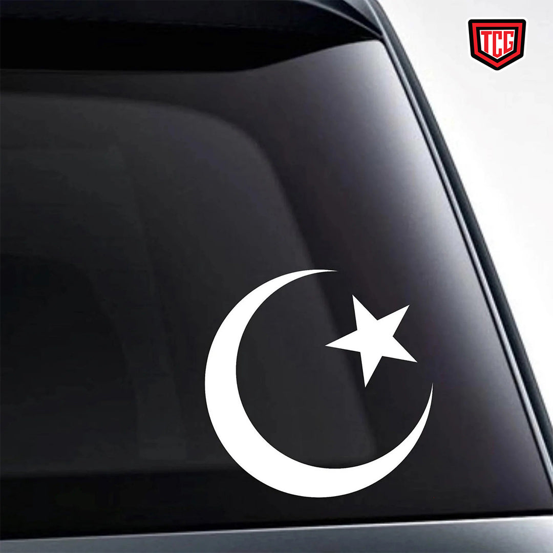 Car Body Decorative Stickers Pakistan Flag Star + Moon White Medium Size 02 Pcs/Pack