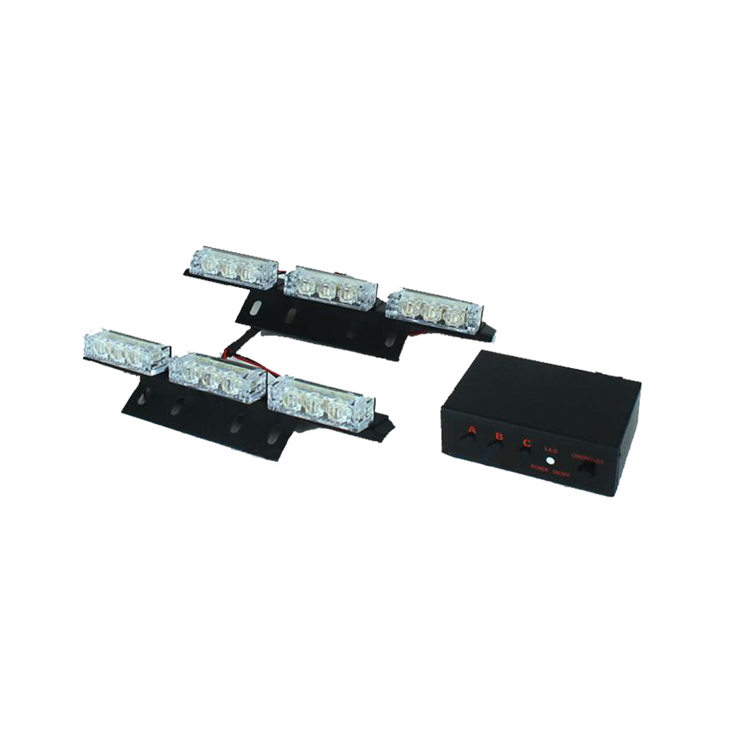 Car Exterior Led Grill Light Metal Housing Red/Blue Large Size 6 Led 02 Pcs/Set Colour Box Pack 02 Pcs/Pack Fy-5926 (China)