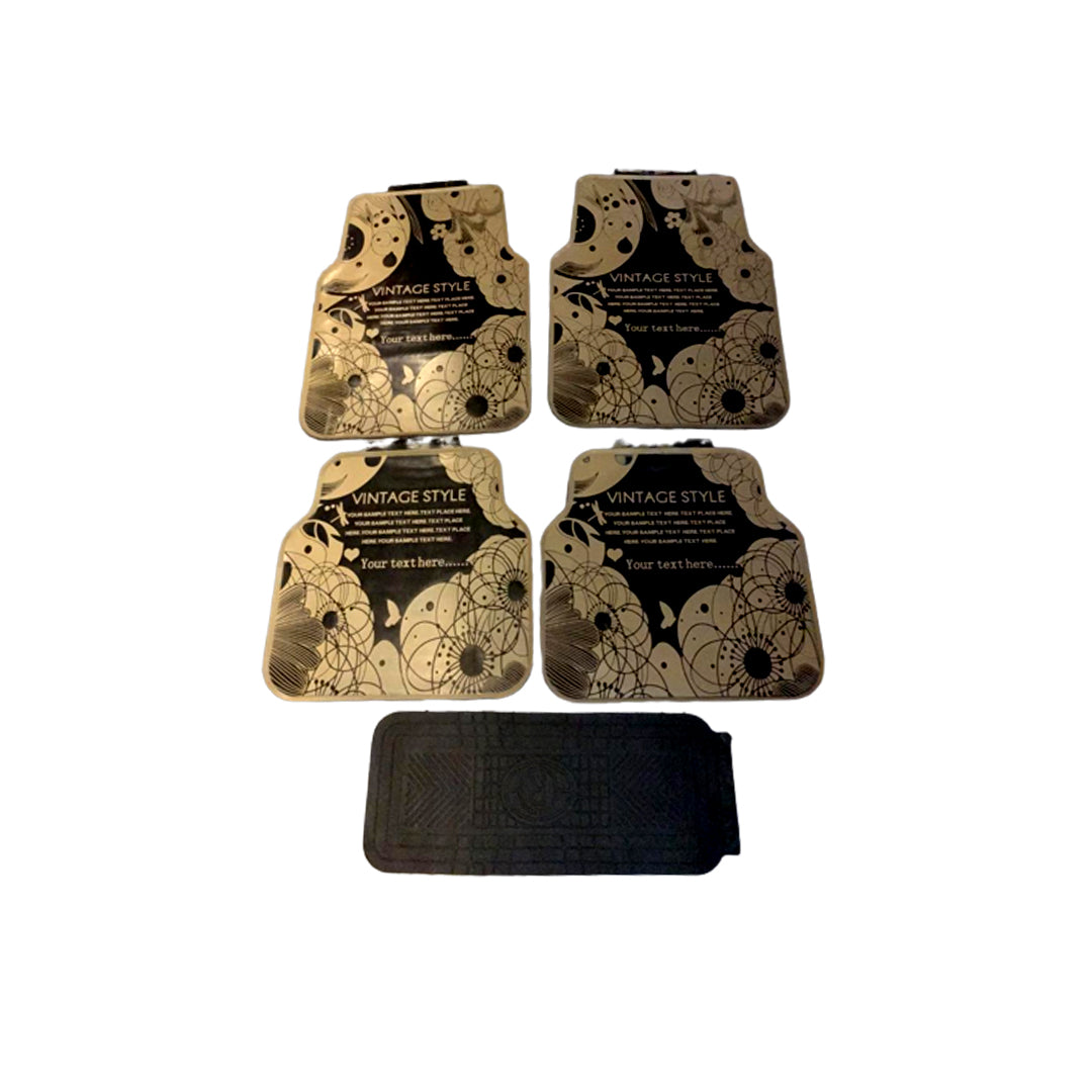 Car Floor Mat Silicone / Latex Material Universal Fitting Beige/Black Vintage 05 Pcs/Set Poly Bag Pack (China)