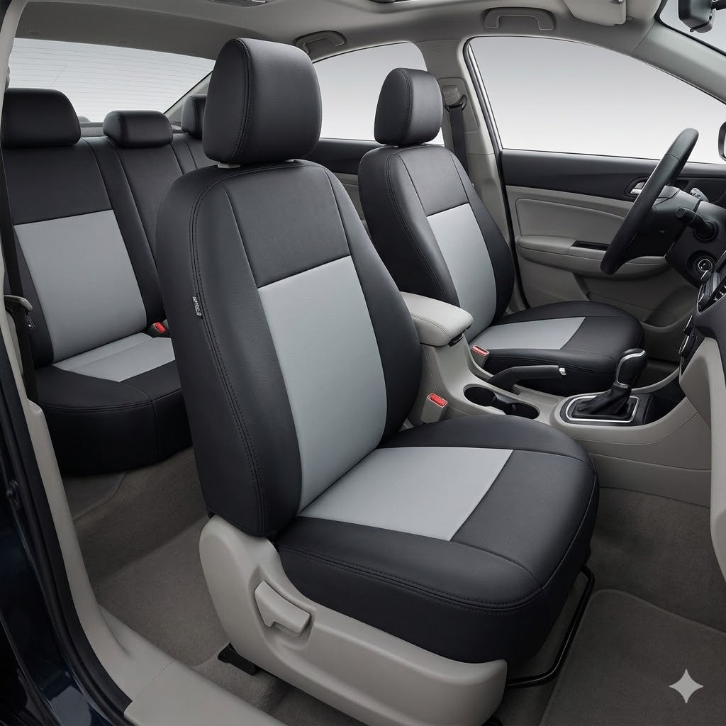 Auto Leather Type Seat Cover M/C Cheverlot Orlando Design Custom Fitting Toyota Aqua 2018 Black/Light Grey Black Stitch 09 Pcs/Set