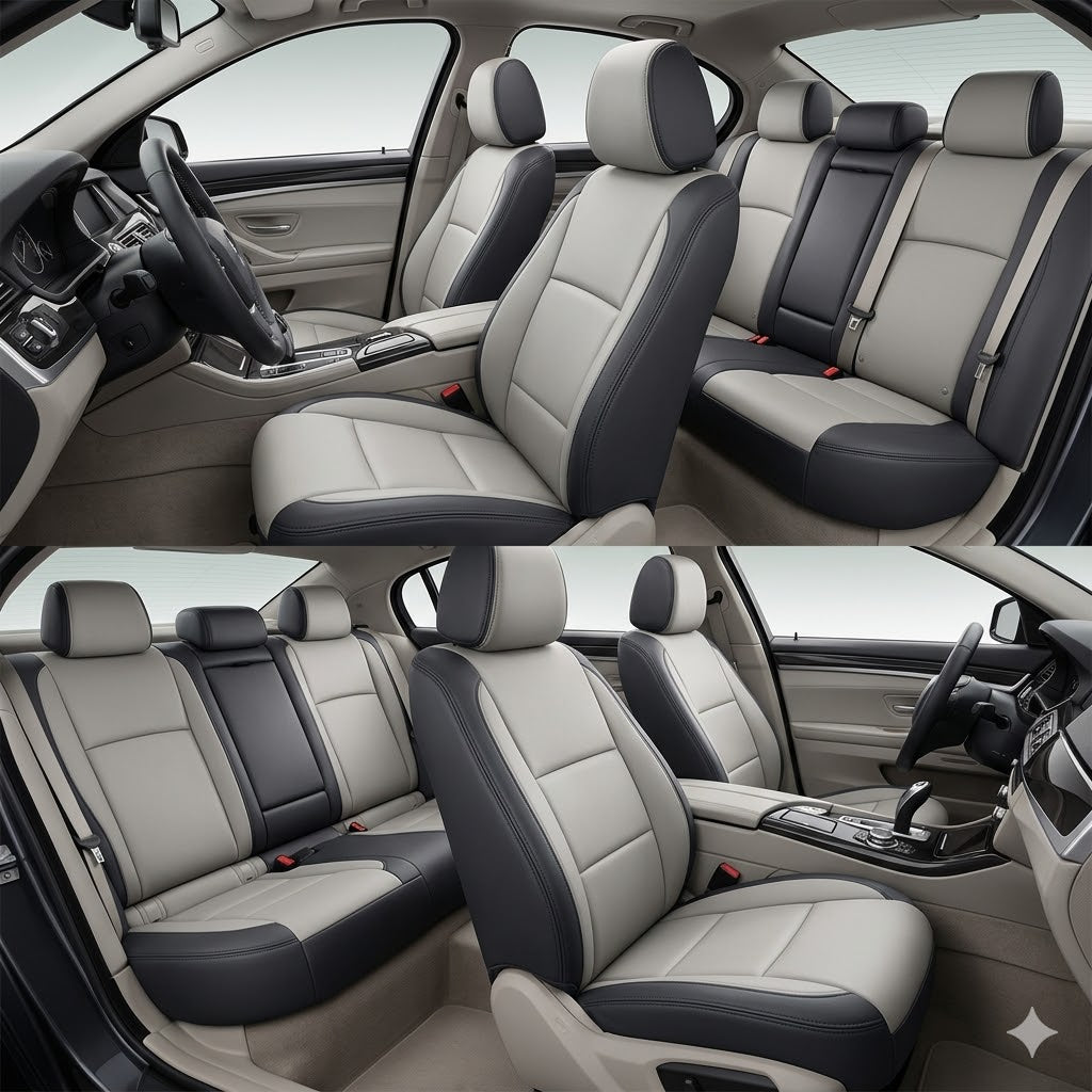 Auto Leather Type Seat Cover M/C Oem Design Custom Fitting Suzuki Alto 2020 Y-Grey/Black Black Stitch 06 Pcs/Set