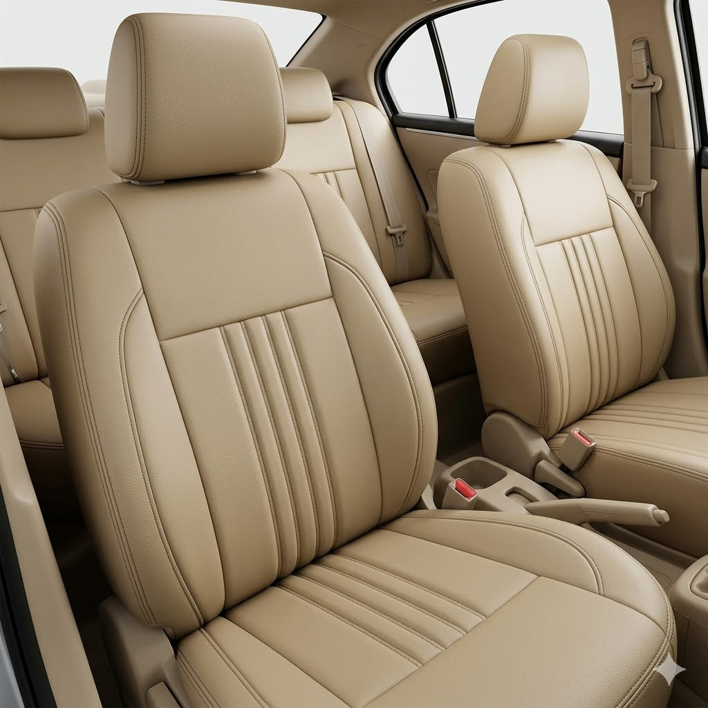 Auto Leather Type Seat Cover M/C Charger Sxt Design Custom Fitting Toyota Corolla 2018 Beige Colour 12 Pcs / Set