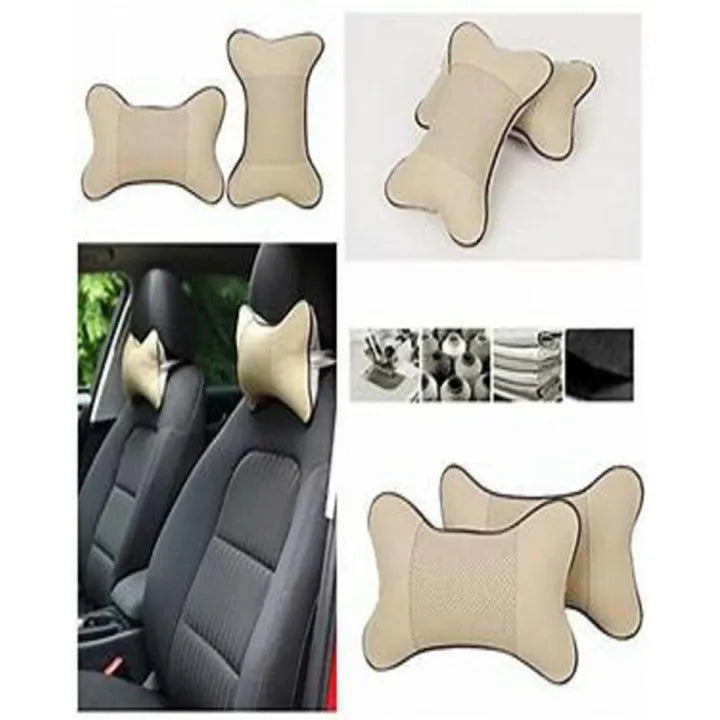 Car Neck Rest Cushions Pvc Leather Material 02 Pcs/Set Beige Poly Bag Pack (China)