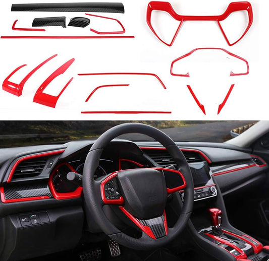 Car Interior Trim/Kit Honda Civic 2018 Abs Material Carbon/Red Tape Type Fitting 12 Pcs / Set Poly Bag Pack  (China)