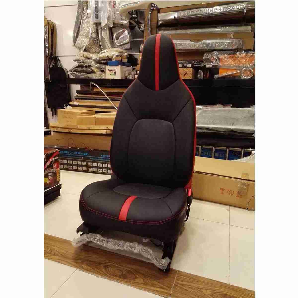 Auto Leather Type Seat Cover M/B Custom Design Custom Fitting Suzuki Cultus 2020 Black Colour Red Stitch  06 Pcs/Set