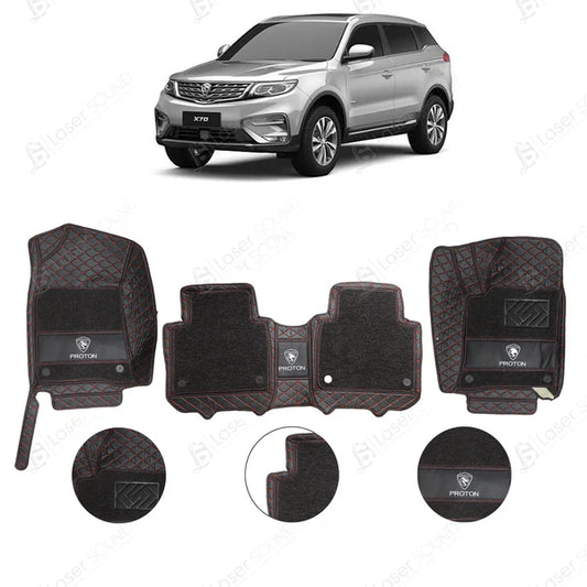 Car Floor Mat 11D Proton X70 Black Pvc  Black Stitch  Black/Grey Grass 03 Pcs / Set Premium Quality (China)